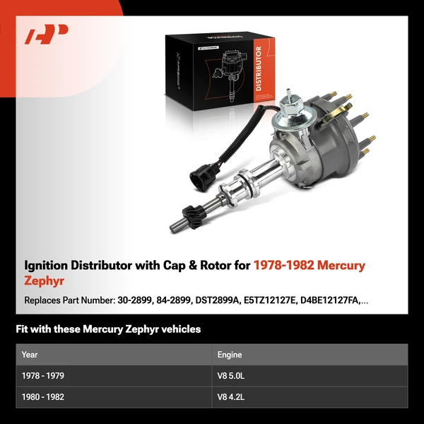 Ignition Distributor with Cap & Rotor for 1978-1982 Mercury Zephyr