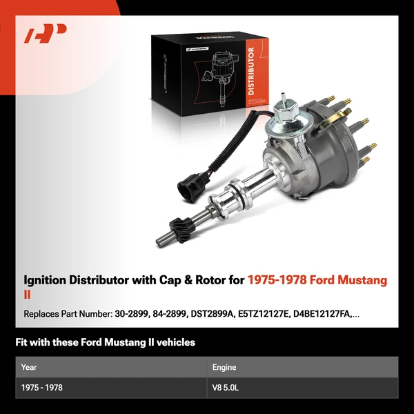 Ignition Distributor with Cap & Rotor for 1975-1978 Ford Mustang II