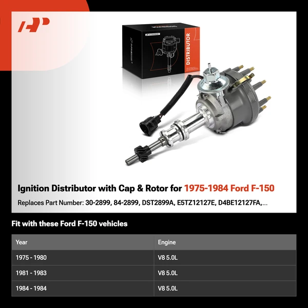 Ignition Distributor with Cap & Rotor for 1975-1984 Ford F-150