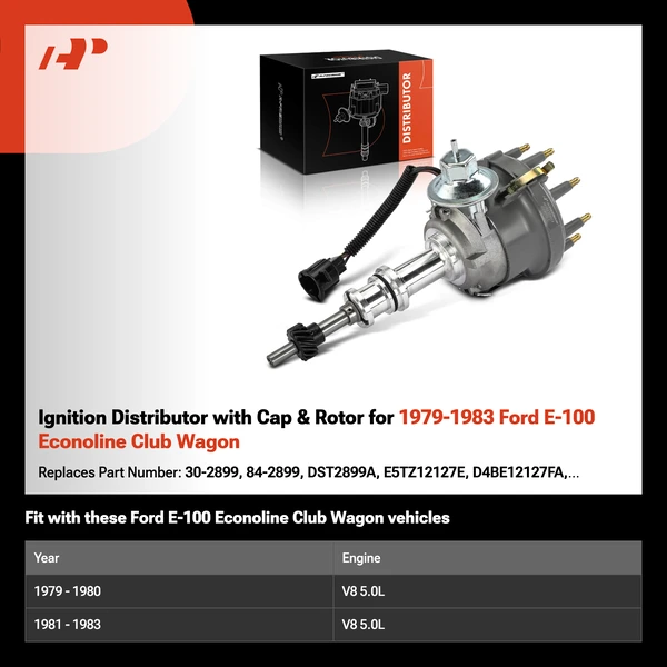 Ignition Distributor with Cap & Rotor for 1979-1983 Ford E-100 Econoline Club Wagon