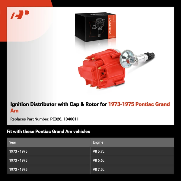 Ignition Distributor with Cap & Rotor for 1973-1975 Pontiac Grand Am