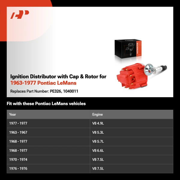 Ignition Distributor with Cap & Rotor for 1963-1977 Pontiac LeMans