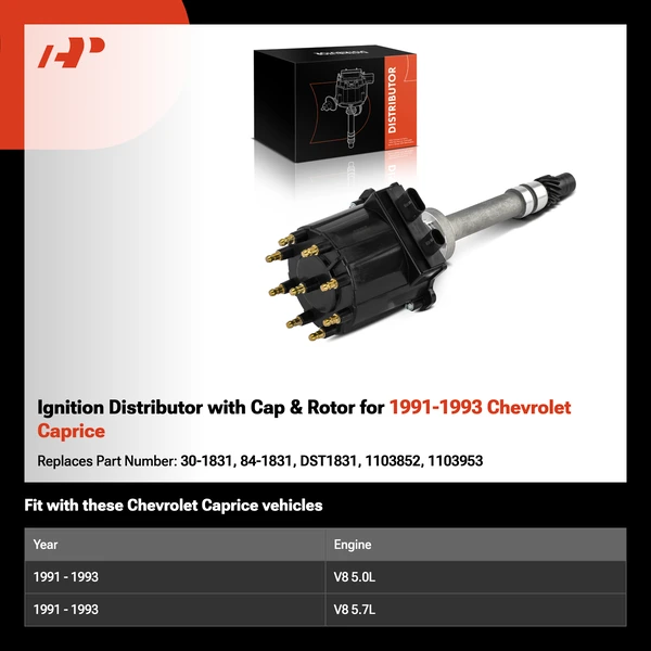 Ignition Distributor with Cap & Rotor for 1991-1993 Chevrolet Caprice