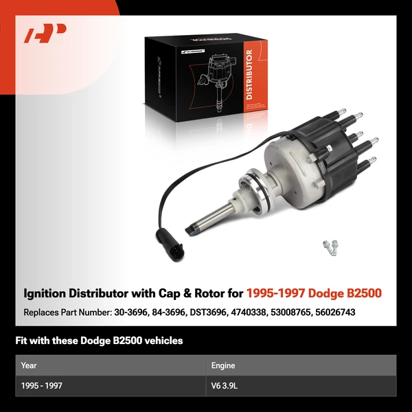 Ignition Distributor with Cap & Rotor for 1995-1997 Dodge B2500