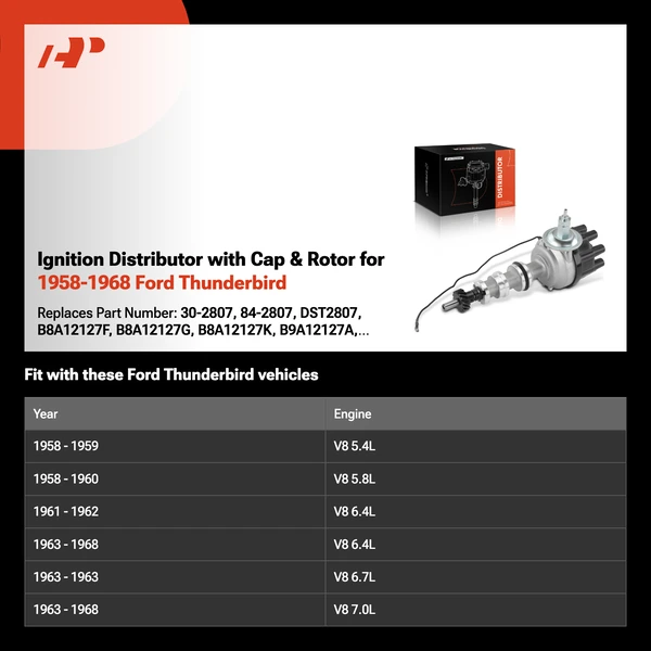 Ignition Distributor with Cap & Rotor for 1958-1968 Ford Thunderbird