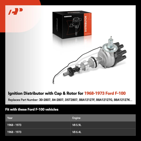 Ignition Distributor with Cap & Rotor for 1968-1973 Ford F-100