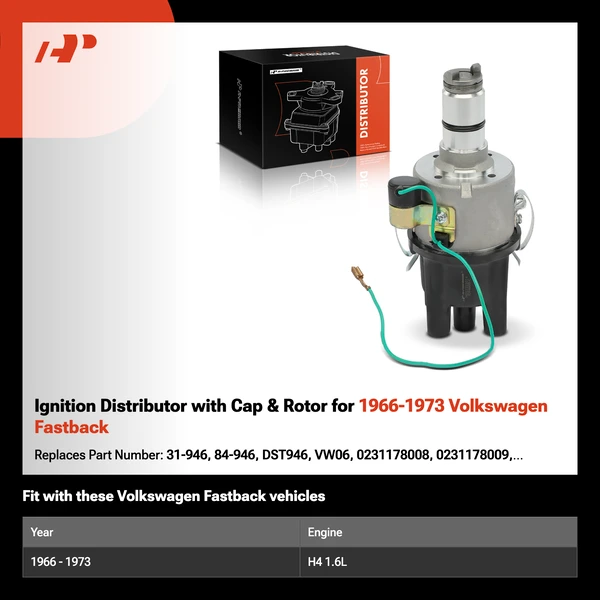 Ignition Distributor with Cap & Rotor for 1966-1973 Volkswagen Fastback