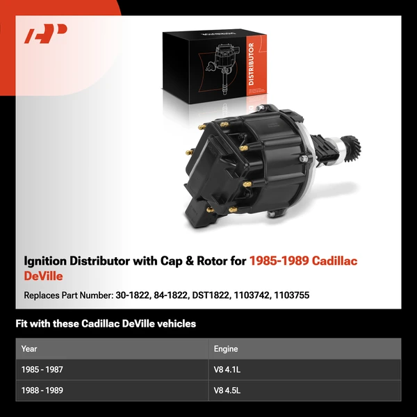 Ignition Distributor with Cap & Rotor for 1985-1989 Cadillac DeVille