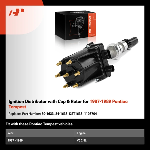 Ignition Distributor with Cap & Rotor for 1987-1989 Pontiac Tempest
