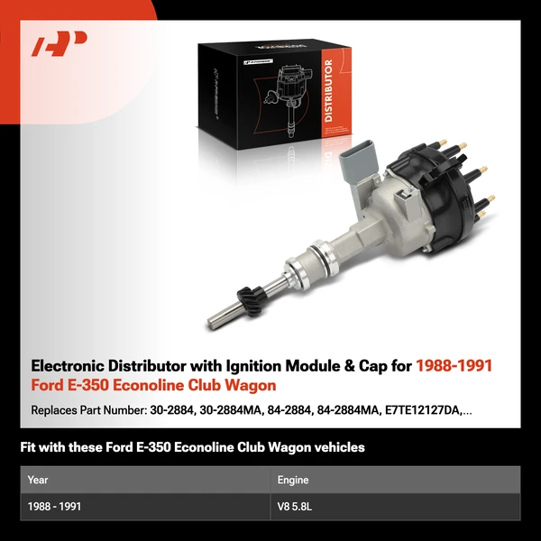 Electronic Distributor with Ignition Module & Cap for 1988-1991 Ford E-350 Econoline Club Wagon