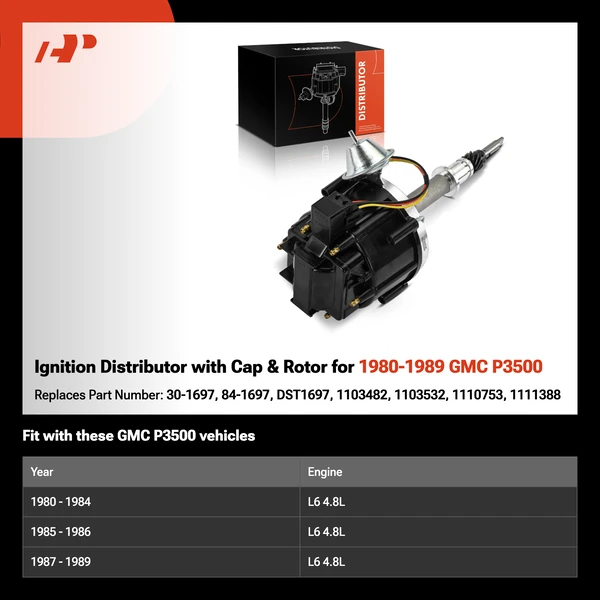 Ignition Distributor with Cap & Rotor for 1980-1989 GMC P3500