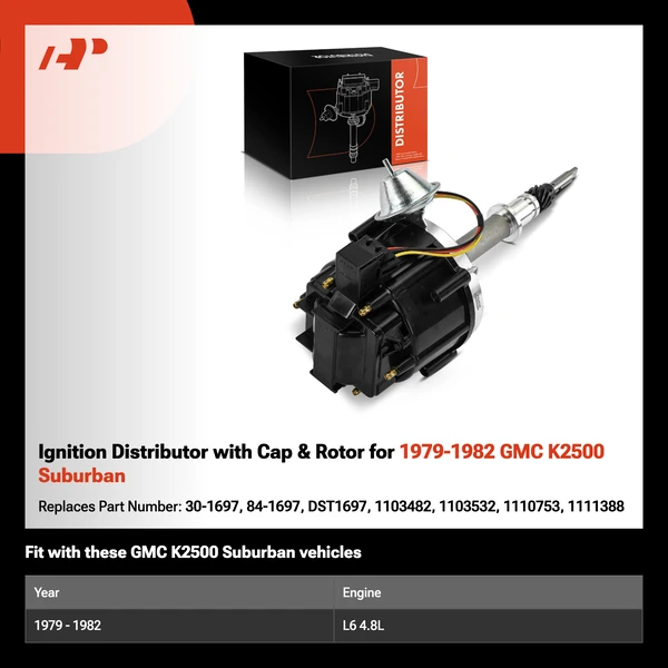 Ignition Distributor with Cap & Rotor for 1979-1982 GMC K2500 Suburban
