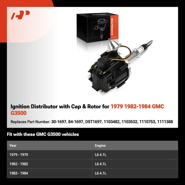 Ignition Distributor with Cap & Rotor for 1979 1982-1984 GMC G3500