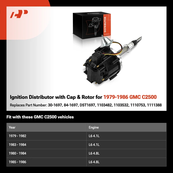 Ignition Distributor with Cap & Rotor for 1979-1986 GMC C2500