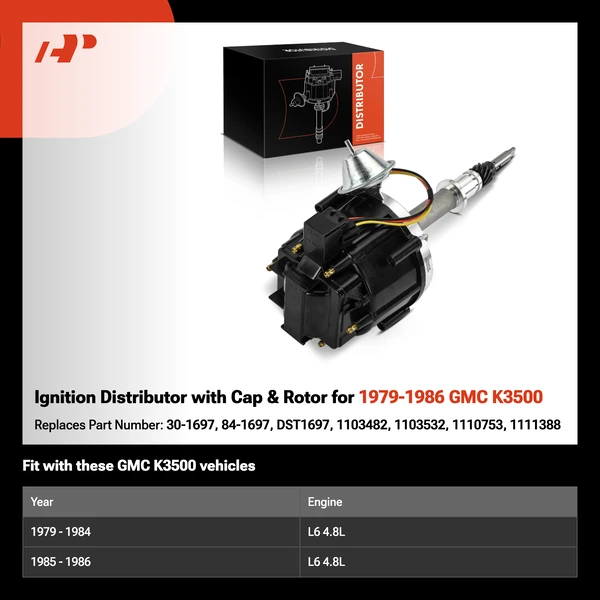 Ignition Distributor with Cap & Rotor for 1979-1986 GMC K3500