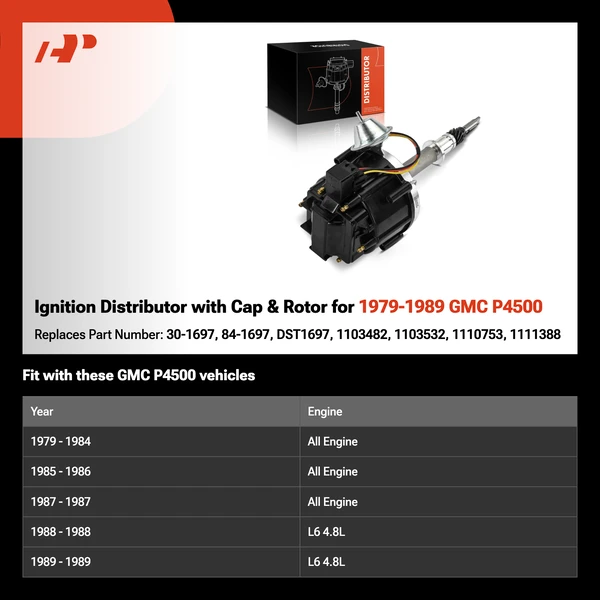 Ignition Distributor with Cap & Rotor for 1979-1989 GMC P4500