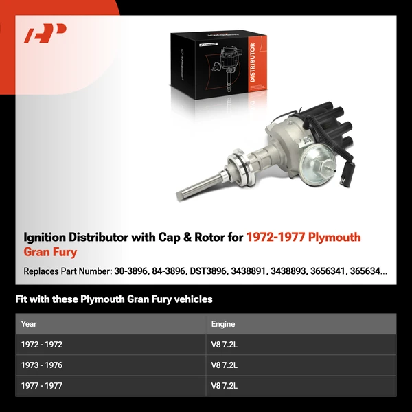Ignition Distributor with Cap & Rotor for 1972-1977 Plymouth Gran Fury