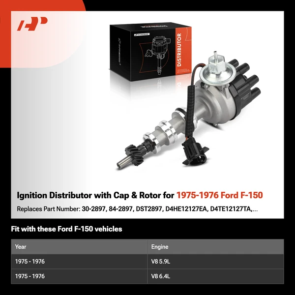 Ignition Distributor with Cap & Rotor for 1975-1976 Ford F-150