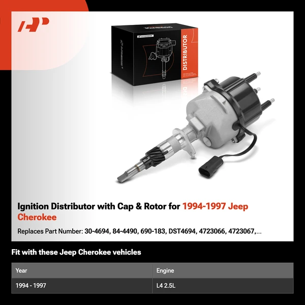 Ignition Distributor with Cap & Rotor for 1994-1997 Jeep Cherokee