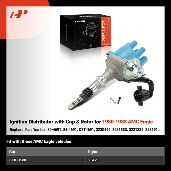 Ignition Distributor with Cap & Rotor for 1980-1988 AMC Eagle