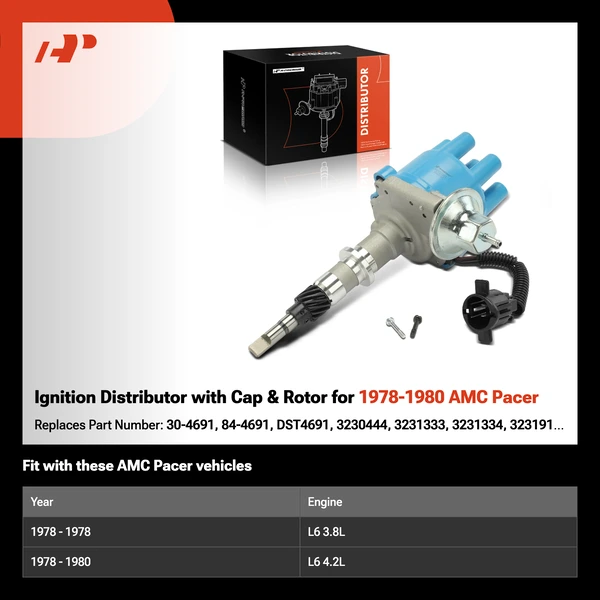 Ignition Distributor with Cap & Rotor for 1978-1980 AMC Pacer
