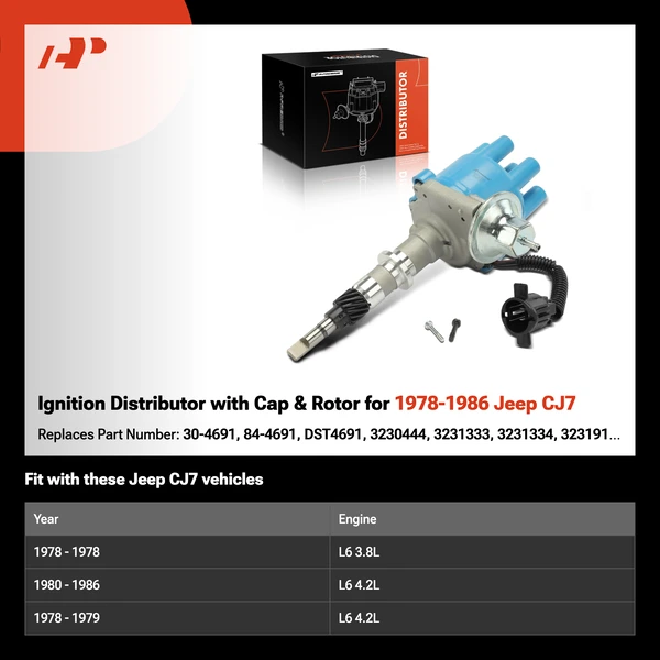 Ignition Distributor with Cap & Rotor for 1978-1986 Jeep CJ7