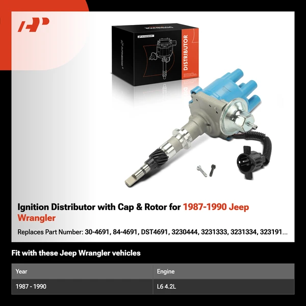 Ignition Distributor with Cap & Rotor for 1987-1990 Jeep Wrangler