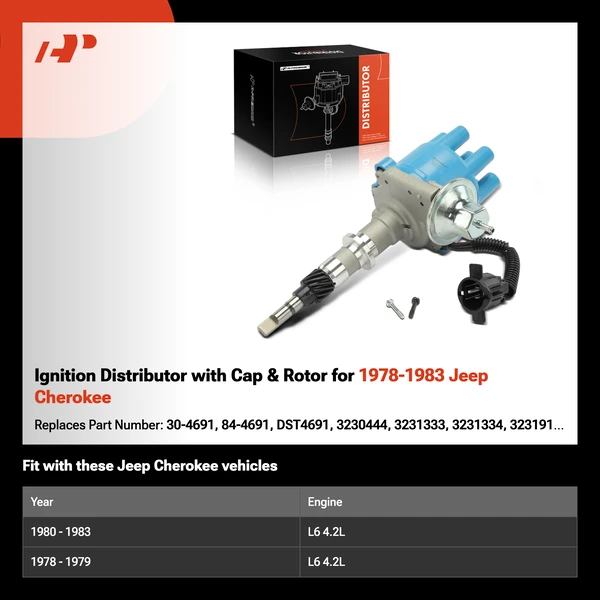 Ignition Distributor with Cap & Rotor for 1978-1983 Jeep Cherokee