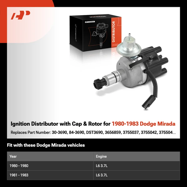 Ignition Distributor with Cap & Rotor for 1980-1983 Dodge Mirada