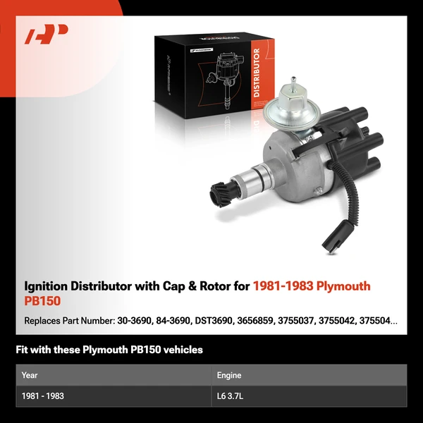 Ignition Distributor with Cap & Rotor for 1981-1983 Plymouth PB150