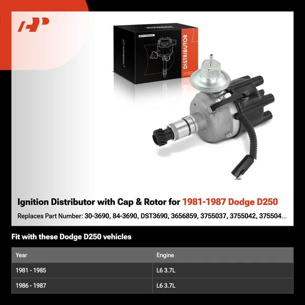 Ignition Distributor with Cap & Rotor for 1981-1987 Dodge D250