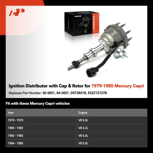 Ignition Distributor with Cap & Rotor for 1979-1985 Mercury Capri