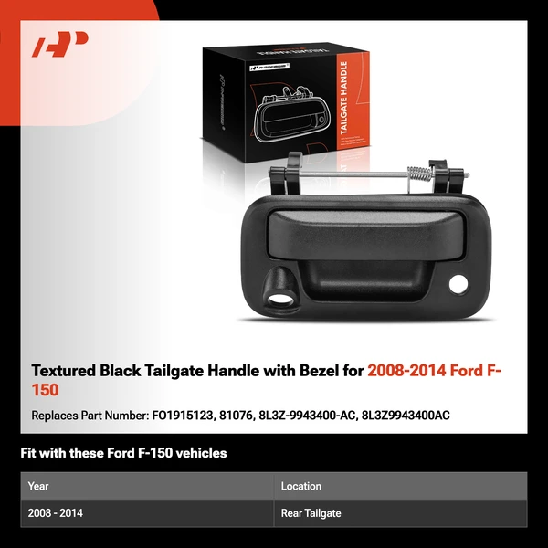 Textured Black Tailgate Handle with Bezel for 2008-2014 Ford F-150