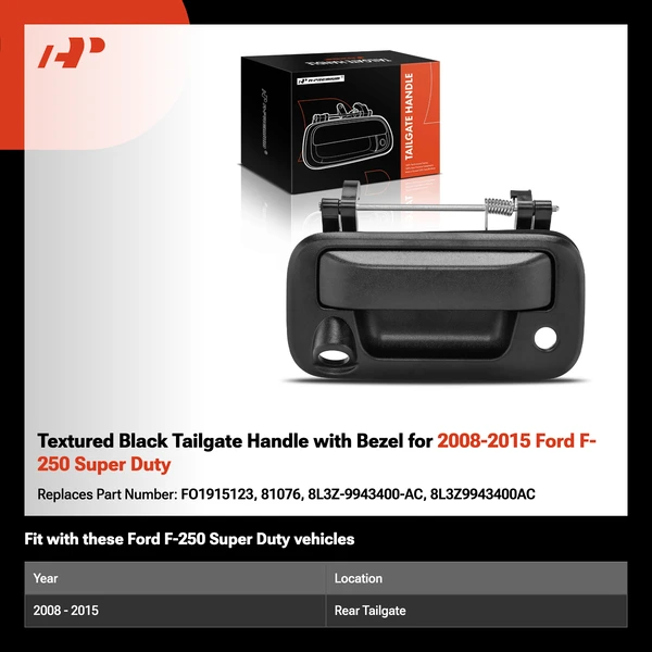 Textured Black Tailgate Handle with Bezel for 2008-2015 Ford F-250 Super Duty