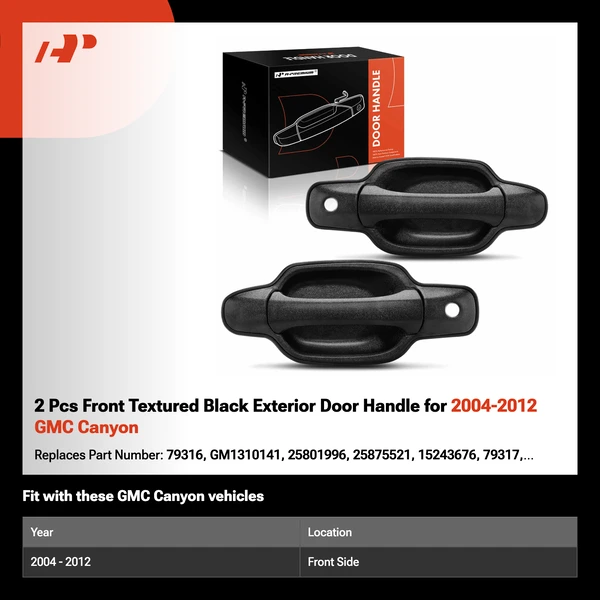 2 Pcs Front Textured Black Exterior Door Handle for 2004-2012 GMC Canyon