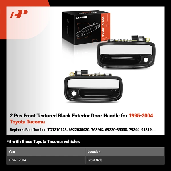 2 Pcs Front Textured Black Exterior Door Handle for 1995-2004 Toyota Tacoma