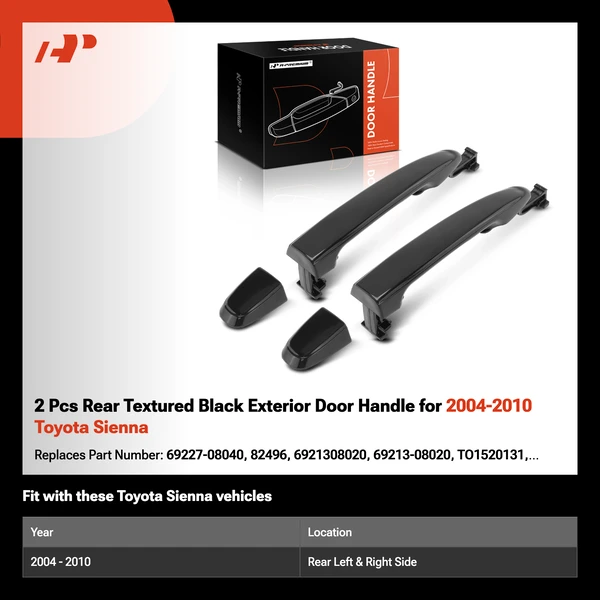 2 Pcs Rear Textured Black Exterior Door Handle for 2004-2010 Toyota Sienna