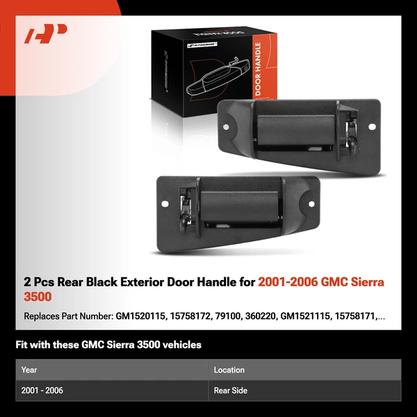 2 Pcs Rear Black Exterior Door Handle for 2001-2006 GMC Sierra 3500