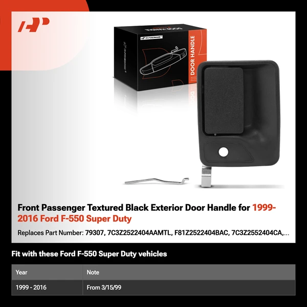 Front Passenger Textured Black Exterior Door Handle for 1999-2016 Ford F-550 Super Duty