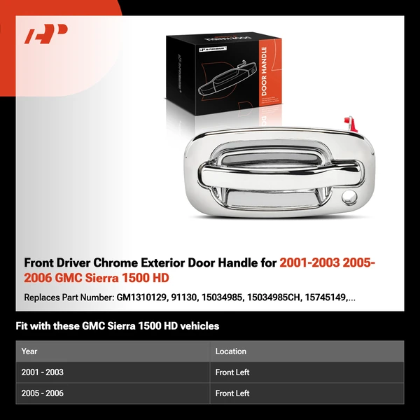 Front Driver Chrome Exterior Door Handle for 2001-2003 2005-2006 GMC Sierra 1500 HD