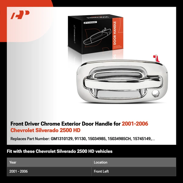 Front Driver Chrome Exterior Door Handle for 2001-2006 Chevrolet Silverado 2500 HD