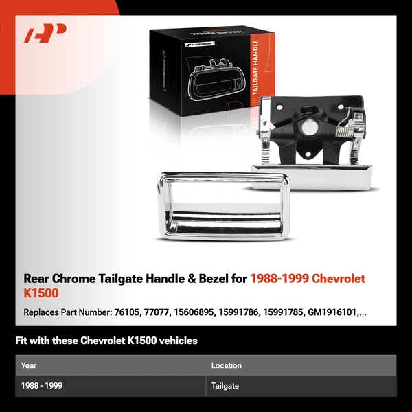 Rear Chrome Tailgate Handle & Bezel for 1988-1999 Chevrolet K1500