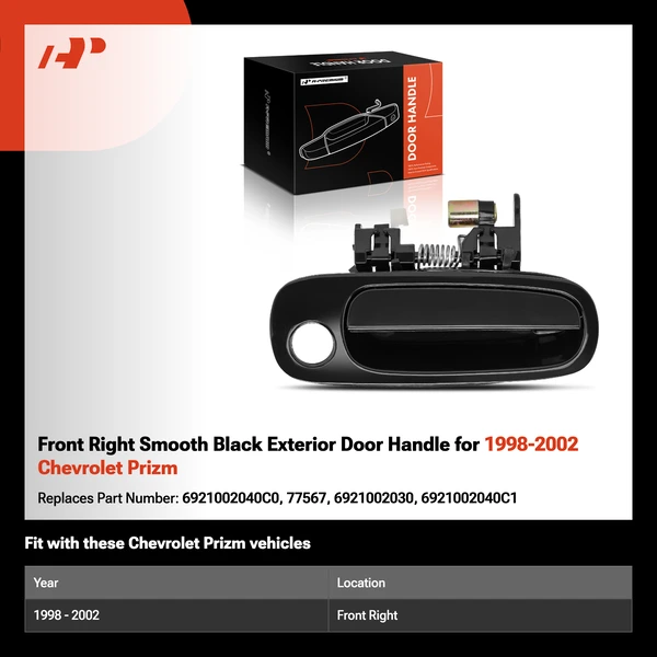 Front Right Smooth Black Exterior Door Handle for 1998-2002 Chevrolet Prizm