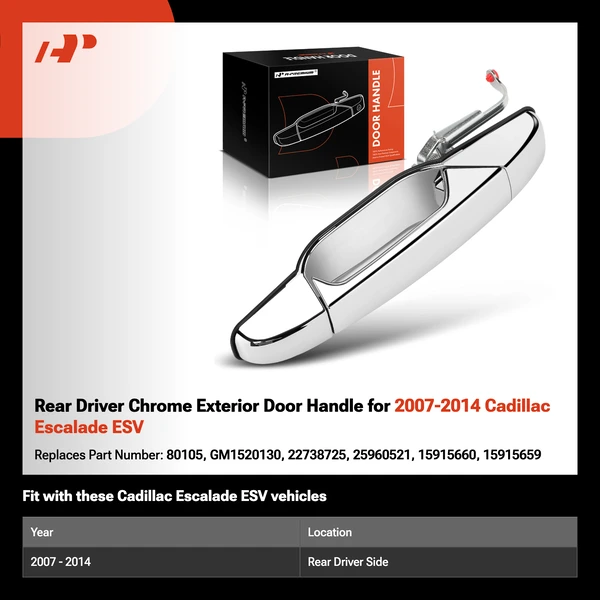 Rear Driver Chrome Exterior Door Handle for 2007-2014 Cadillac Escalade ESV