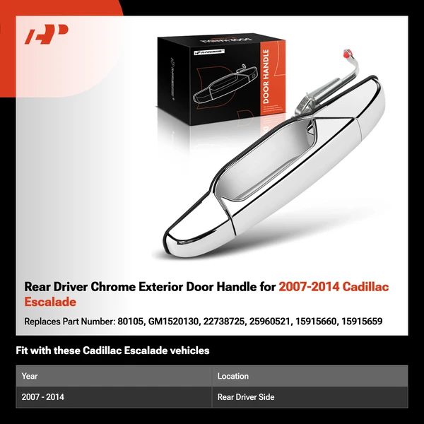 Rear Driver Chrome Exterior Door Handle for 2007-2014 Cadillac Escalade