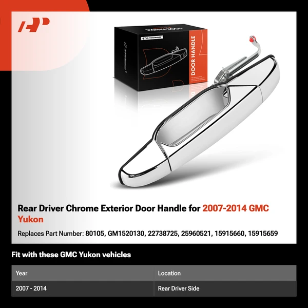 Rear Driver Chrome Exterior Door Handle for 2007-2014 GMC Yukon