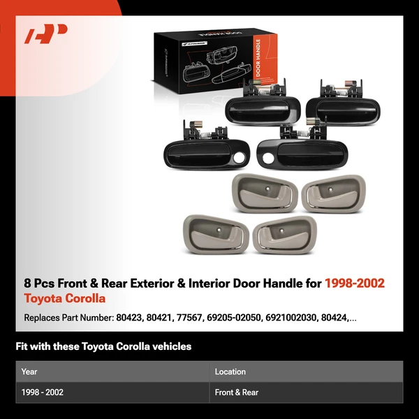 8 Pcs Front & Rear Exterior & Interior Door Handle for 1998-2002 Toyota Corolla