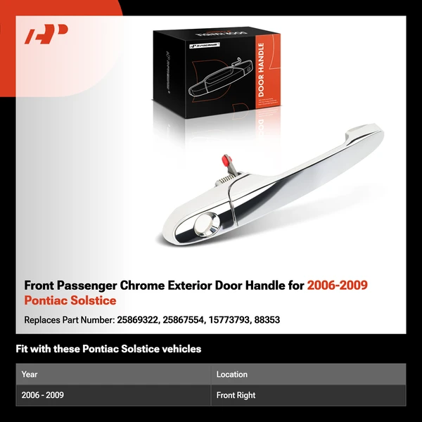 Front Passenger Chrome Exterior Door Handle for 2006-2009 Pontiac Solstice