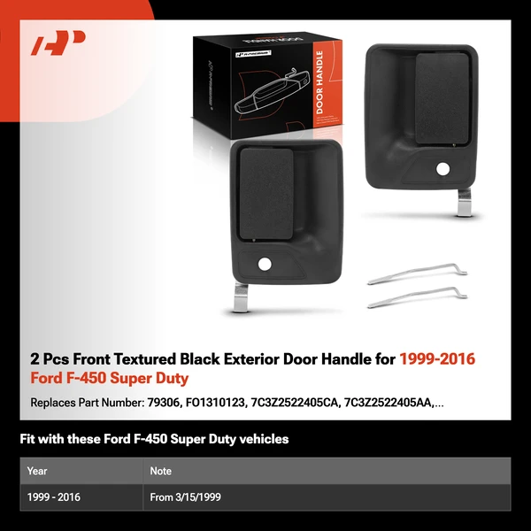 2 Pcs Front Textured Black Exterior Door Handle for 1999-2016 Ford F-450 Super Duty