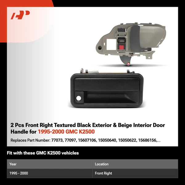 2 Pcs Front Right Textured Black Exterior & Beige Interior Door Handle for 1995-2000 GMC K2500